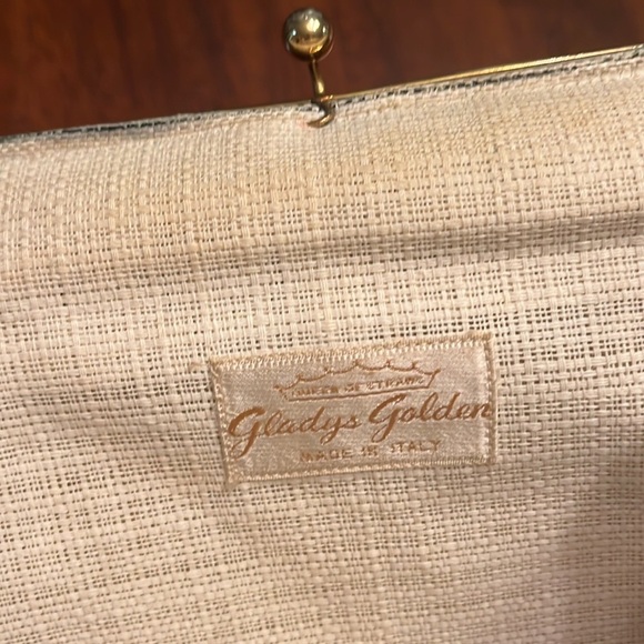 Vintage handbag purse Gladys Golden made in Italy painted burlap  chain strap - Picture 8 of 10